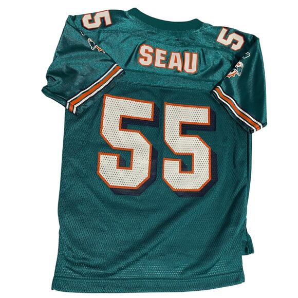 SEAU 55 Miami DOLPHINS NFL On Field Football REEBOK Jersey Youth Size S VINTAGE - Picture 2 of 9
